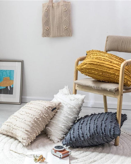 Charming Embroidered Square Cushion Cover with Stylish Tassels - 45x45cm