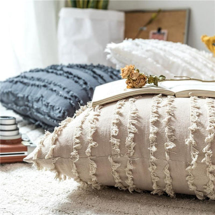 Sophisticated Embroidered Pillow Cover with Decorative Tassel Trim