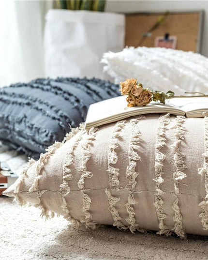 Charming Embroidered Square Cushion Cover with Stylish Tassels - 45x45cm