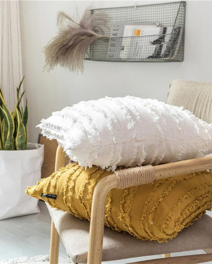 Charming Embroidered Square Cushion Cover with Stylish Tassels - 45x45cm