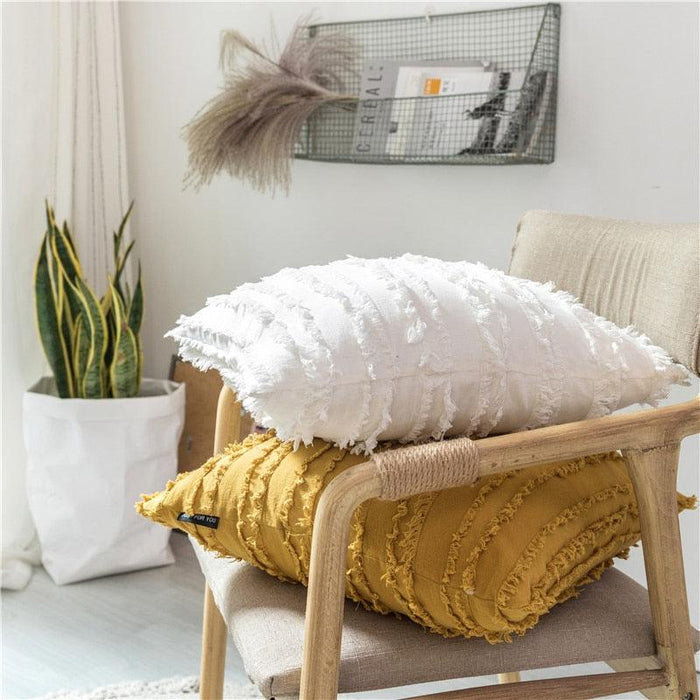 Elegant Embroidered Pillow Cover with Tassel Trim