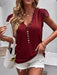 V-neck Ruffle Cap Sleeve Blouse for Women in Solid Color