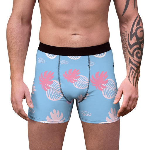 Très Fancy Light Blue Tropical Men's Boxer Briefs with Self-Fabric Lining