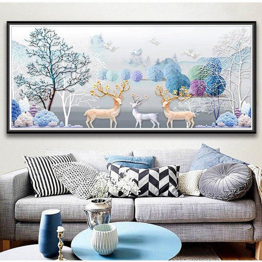 5D Deer Forest Landscape Unframed Acrylic Painting - Tranquil Home Decor Piece