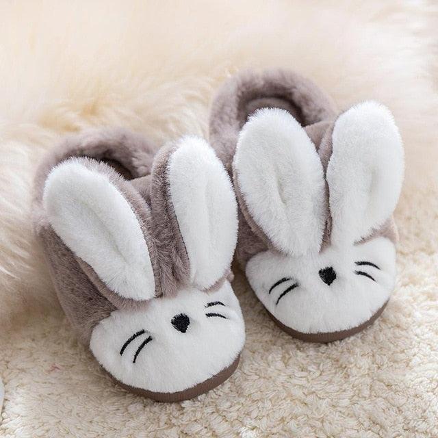 Adorable Rabbit-Themed Winter Slippers for Kids - Plush Cotton-Lined Footwear with Fun Design