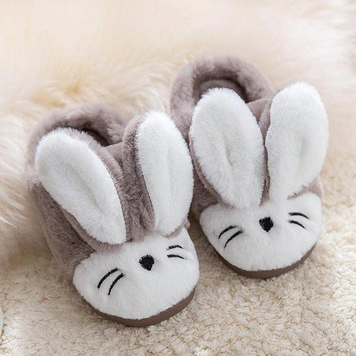 Kids' Adorable Bunny Print Winter Slippers with Durable Rubber Sole