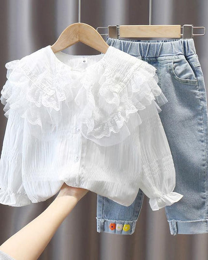 Chic Blue Ribbon Top and Suspender Shorts Set for Fashionable Young Girls
