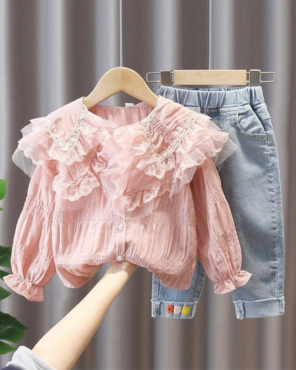 Chic Blue Ribbon Top and Suspender Shorts Set for Fashionable Young Girls