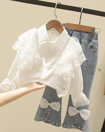 Chic Blue Ribbon Top and Suspender Shorts Set for Fashionable Young Girls