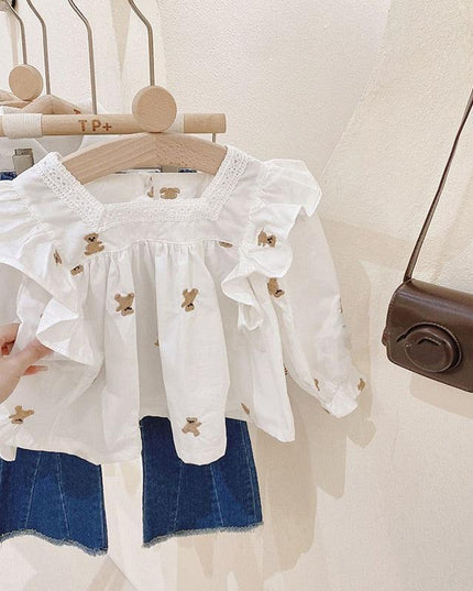 Chic Blue Ribbon Top and Suspender Shorts Set for Fashionable Young Girls