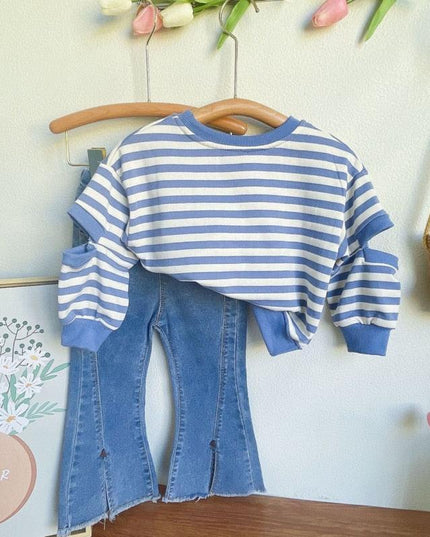 Chic Blue Ribbon Top and Suspender Shorts Set for Fashionable Young Girls