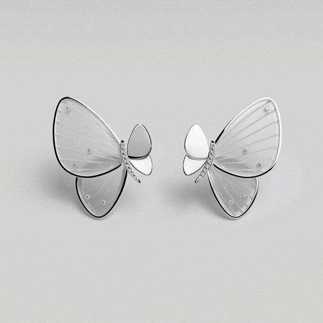 Radiant Butterfly Zircon Studs - Elegant 925 Sterling Silver Earrings for a Dazzling Finish