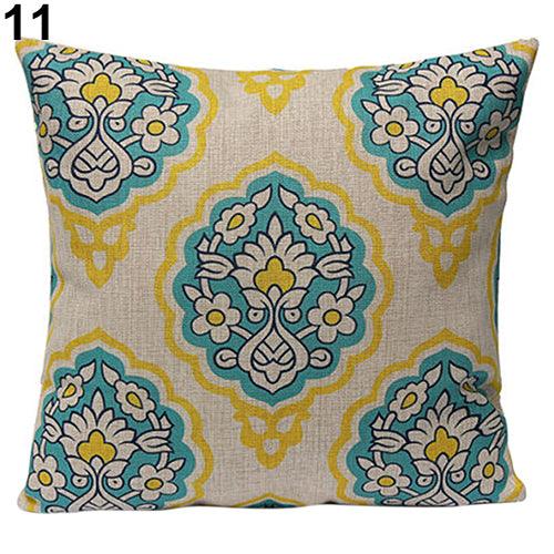 Floral Geometric Vintage Linen Pillow Cover