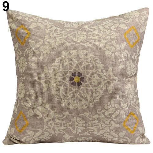 Vintage Geometric Flower Cotton Linen Throw Pillow Case - Très Elite