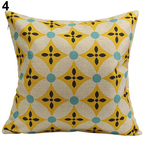 Floral Geometric Vintage Linen Pillow Cover