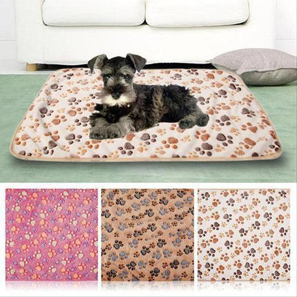 Plush Paw Print Pet Mat - Cozy Fleece Blanket Cushion for Animals