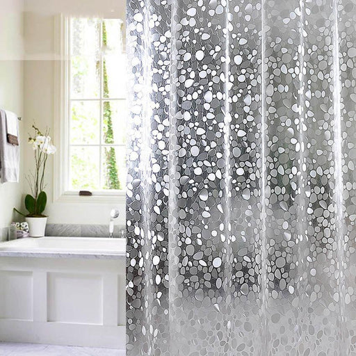 Cobblestone Geometric Waterproof Shower Curtain Set with PVC Material - Contemporary Bathroom Upgrade