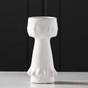 White matte glazed face Ceramic vase/ planter - Très Elite