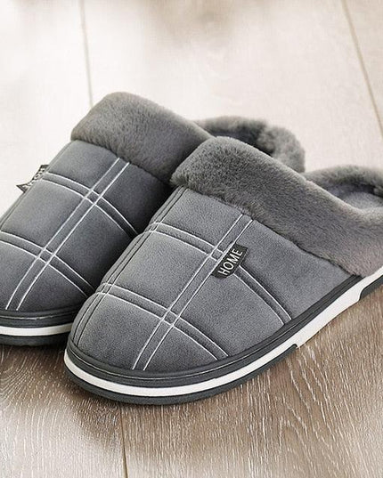 Snug Checkered Flock Winter Slippers with Low Heel for Ultimate Comfort