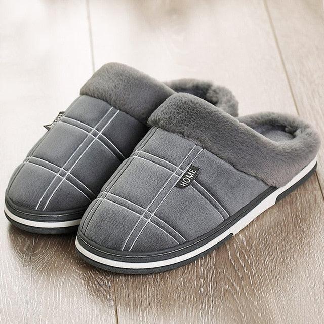 Snug Checkered Flock Winter Slippers with Low Heel for Ultimate Comfort