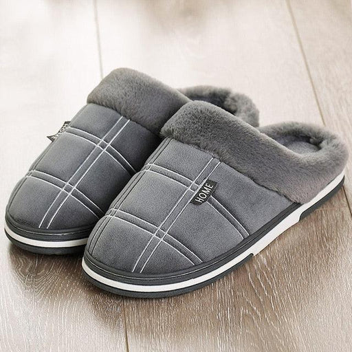 Winter Gingham Warm Flock Indoor Slippers with Low Heel