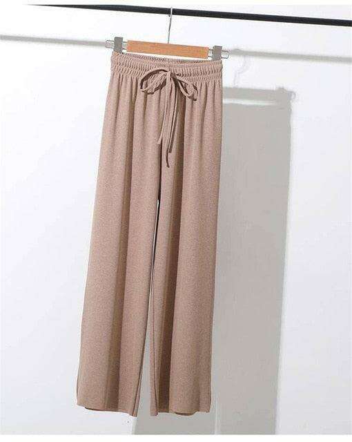 Stylish Summer Knit Wide-Leg Trousers - Women's Comfort Collection