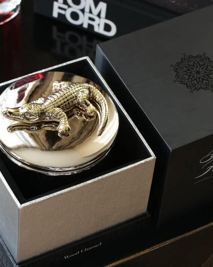 Opulent Silver Crocodile Wood Charnel Candle with Cognac Vanilla Aroma