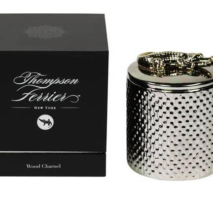 Luxurious Silver Crocodile Wood Charnel Candle with Cognac and Vanilla Notes