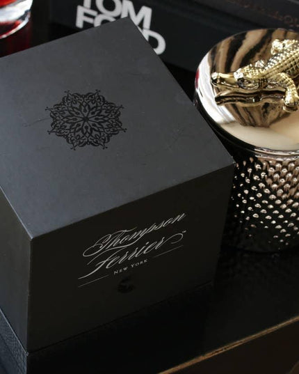 Opulent Silver Crocodile Wood Charnel Candle with Cognac Vanilla Aroma