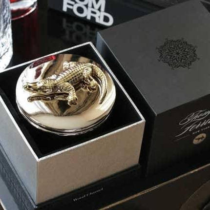 Opulent Silver Crocodile Wood Charnel Candle with Cognac Vanilla Aroma