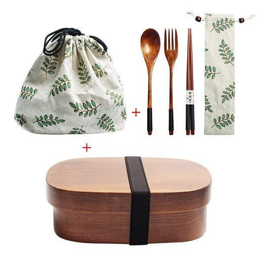 Sustainable Japanese Bento Box Lunch Set with Leakproof Feature and Rustic Wood Accent