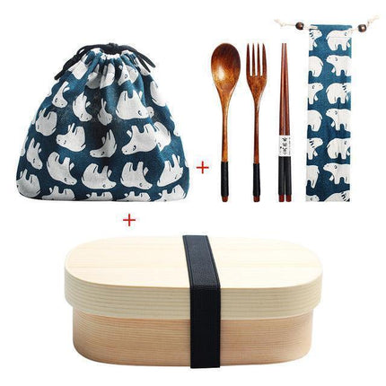 Eco-Friendly Japanese Wooden Bento Box for Kids - Stylish, Leakproof Design