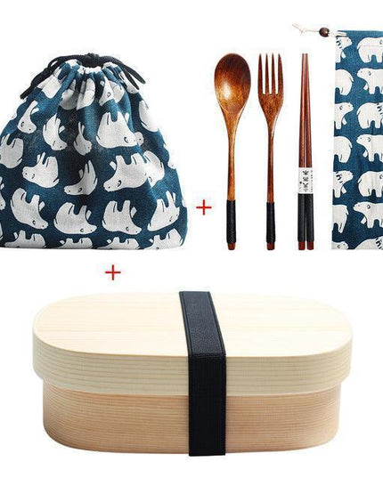 Eco-Conscious Japanese Wooden Bento Box Lunch Kit for Kids with Leakproof Design and Utensils
