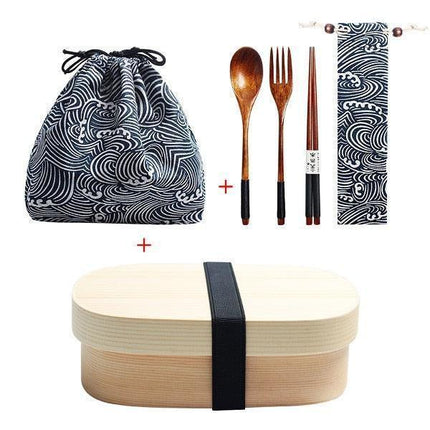 Eco-Conscious Japanese Wooden Bento Box Lunch Kit for Kids with Leakproof Design and Utensils