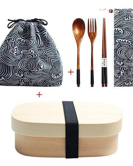 Eco-Conscious Japanese Wooden Bento Box Lunch Kit for Kids with Leakproof Design and Utensils
