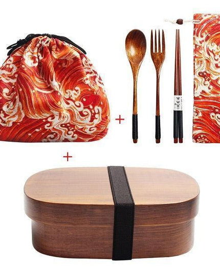 Eco-Conscious Japanese Wooden Bento Box Lunch Kit for Kids with Leakproof Design and Utensils