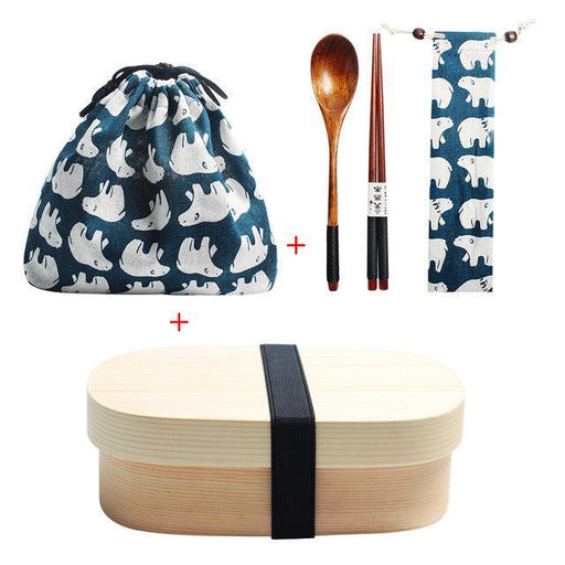 Japanese Oval Eco-Friendly Wooden Lunch Box Set for School Kids