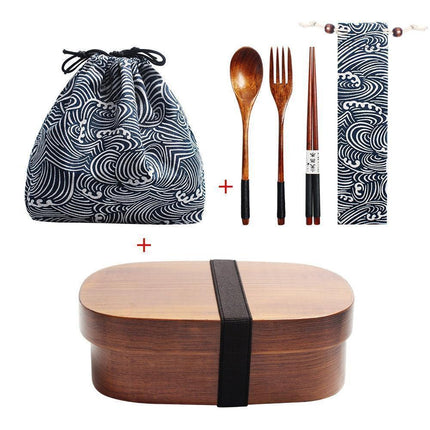 Eco-Conscious Japanese Wooden Bento Box Lunch Kit for Kids with Leakproof Design and Utensils
