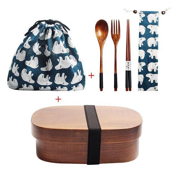 Eco-Friendly Wooden Japanese Bento Lunch Box Set for Fashionable Children