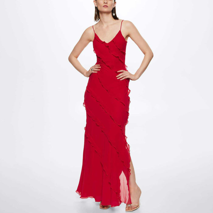 Elegant Cascade: Sleeveless Maxi Dress with Backless Detail