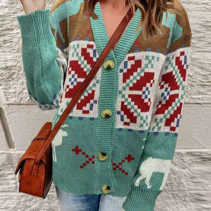 Stylish Women's Festive Knit Cardigan Sweater for Holiday Gatherings
